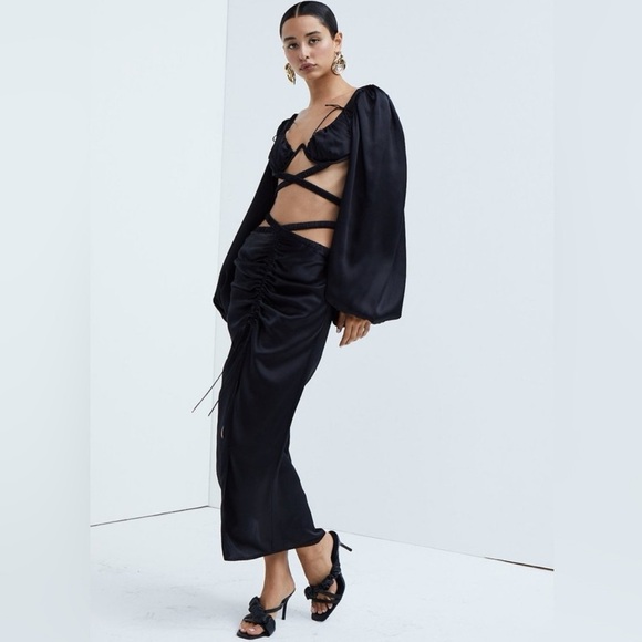 NWT For Love And Lemons Sz. Xs Black Ruched Skirt Cutout Sexy Midi Night Out - Picture 1 of 12
